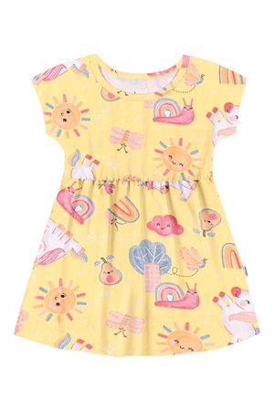 Vestido Bebê Menina Manga Curta Unicórnios Elian Amarelo