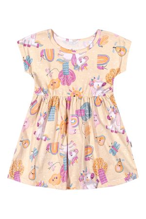 Vestido Bebê Menina Manga Curta Unicórnios Elian Amarelo Claro