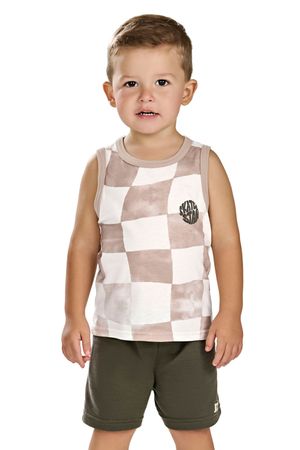 Conjunto Infantil Menino Curto Quadriculado Elian Marrom