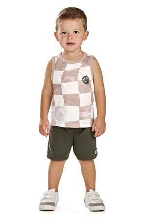 Conjunto Infantil Menino Curto Quadriculado Elian Marrom