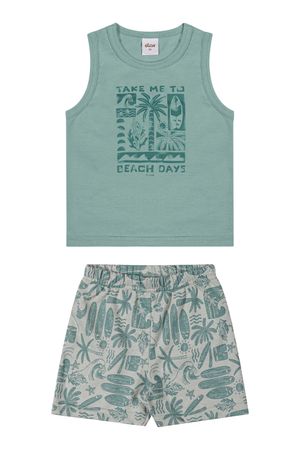 Conjunto Infantil Menino Com Regata e Bermuda Tropical Elian Verde