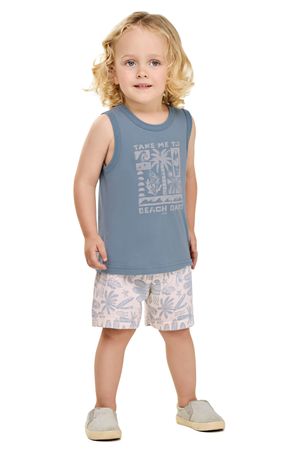 Conjunto Infantil Menino Com Regata e Bermuda Tropical Elian Azul