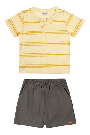 Conjunto Infantil Menino Manga Curta Listrado Elian Amarelo