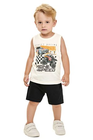 Conjunto Curto Infantil Menino Com Estampa Elian Bege