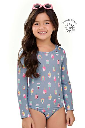 Maiô Infantil Menina Sorvetes Com Proteção Solar Elian Azul