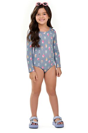 Maiô Infantil Menina Sorvetes Com Proteção Solar Elian Azul