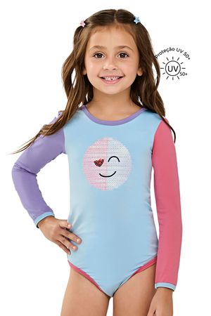 Maiô Infantil Menina Bordado Com Proteção Solar Elian Azul