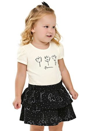 Conjunto Infantil Menina Blusa e Saia Floral Elian Bege