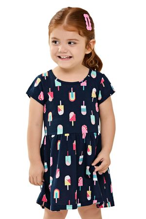 Vestido Infantil Menina Meia Malha Sorvete Elian Azul