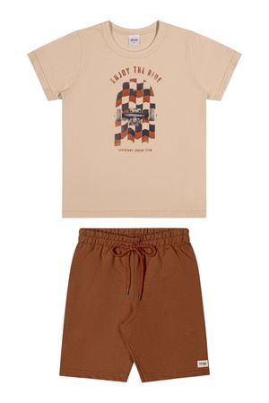Conjunto Curto Infantil Menino Skate Elian Bege