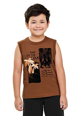 Regata Infantil Menino Malha Flamê Tropical Elian Marrom
