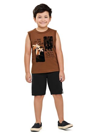Regata Infantil Menino Malha Flamê Tropical Elian Marrom