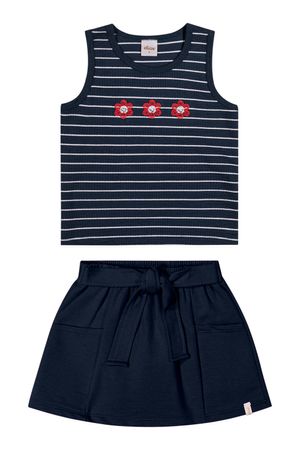 Conjunto Curto Infantil Menina Listrado Floral Elian Azul