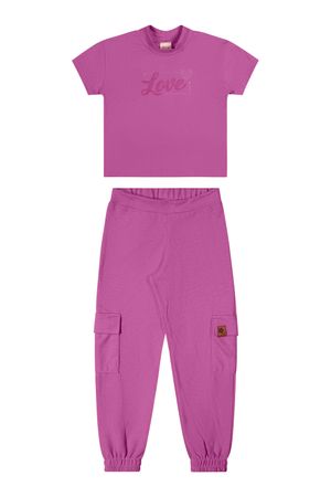 Conjunto Infantil Menina Love Com Calça Cargo Elian Rosa