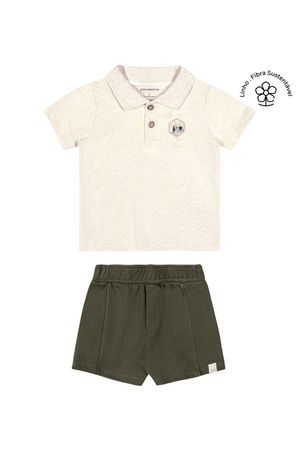 Conjunto Bebê Menino Polo Linho Colorittá Bege