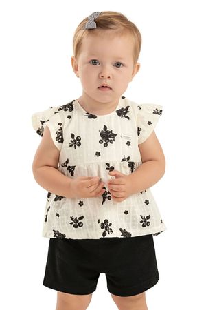 Conjunto Bebê Menina Floral Com Babado Colorittá Bege