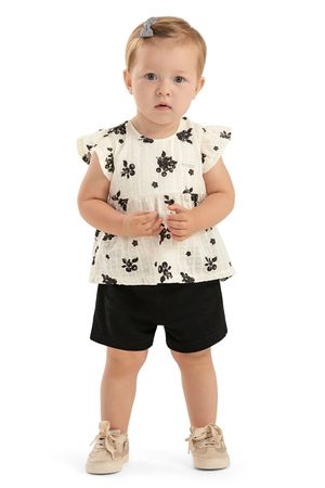 Conjunto Bebê Menina Floral Com Babado Colorittá Bege