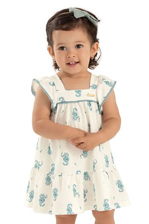 Vestido Bebê Menina Cavalo-Marinho Colorittá Bege