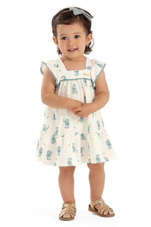 Vestido Bebê Menina Cavalo-Marinho Colorittá Bege