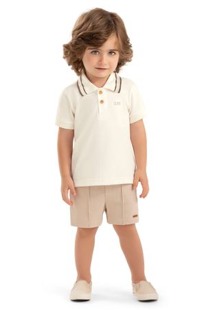 Camisa Polo Infantil Menino Gola Retilínea Colorittá Bege