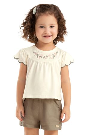 Conjunto Infantil Menina Bordado Flores Colorittá Branco