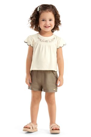 Conjunto Infantil Menina Bordado Flores Colorittá Branco