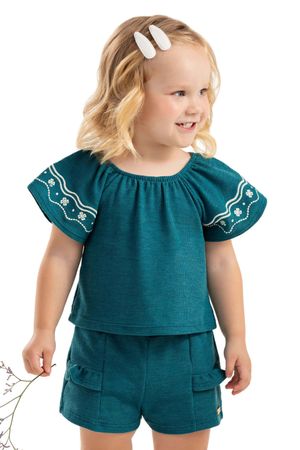 Conjunto Infantil Menina Tricô Manga Ampla Colorittá Verde