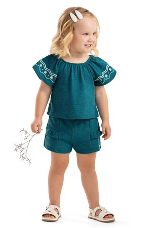 Conjunto Infantil Menina Tricô Manga Ampla Colorittá Verde