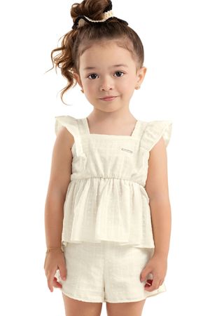 Conjunto Infantil Menina Textura Quadriculada Colorittá Bege