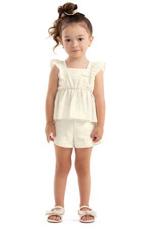 Conjunto Infantil Menina Textura Quadriculada Colorittá Bege