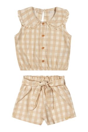 Conjunto Infantil Menina Xadrez Colorittá Bege