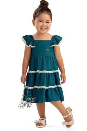 Vestido Infantil Menina Tricô Babados Colorittá Verde
