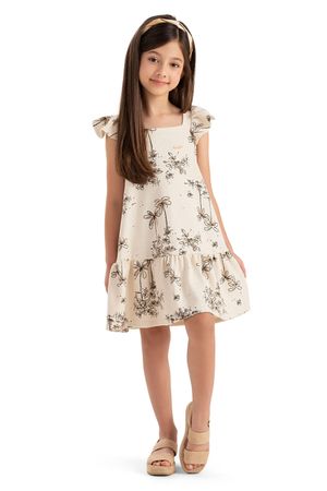 Vestido Infantil Menina Dupla Face Linho Colorittá Bege