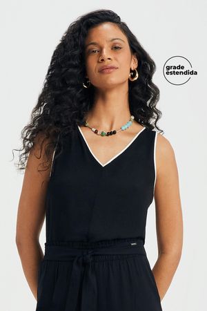 Regata Feminina Decote V Creponada Marialícia Preto