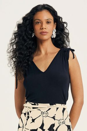 Blusa Feminina Alças Com Amarração Marialícia Preto