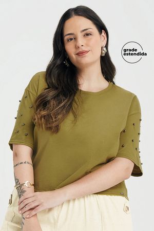Blusa Feminina Aplicações de Pérolas Marialícia Verde