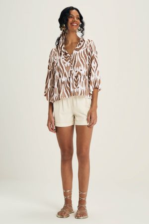 Blusa Feminina Ampla Estampa Digital Marialícia Bege