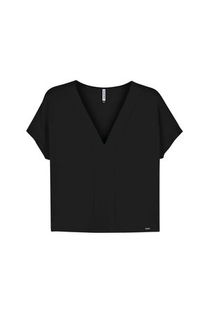 Blusa Feminina Manga Curta Decote V Marialícia Preto