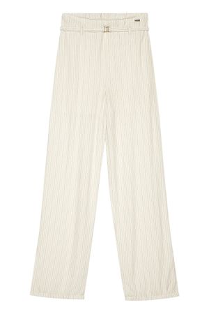 Calça Pantalona Feminina Listrada Marialícia Bege