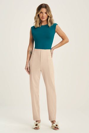 Calça Feminina Casual Moletom Ponto Roma Marialícia Bege