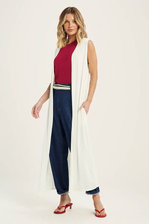 Colete Feminino Alongado Marialícia Bege