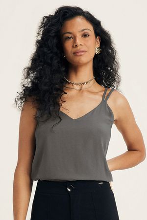 Regata Feminina Com Alças Duplas Marialícia Cinza