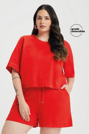 Short Feminino Moletom Com Bolsos Marialícia Vermelho