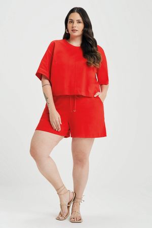Short Feminino Moletom Com Bolsos Marialícia Vermelho