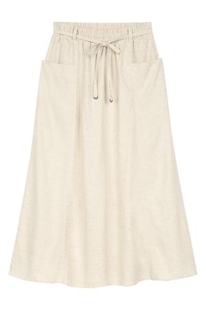 Saia Midi Feminina Linho Com Bolsos Marialícia Bege