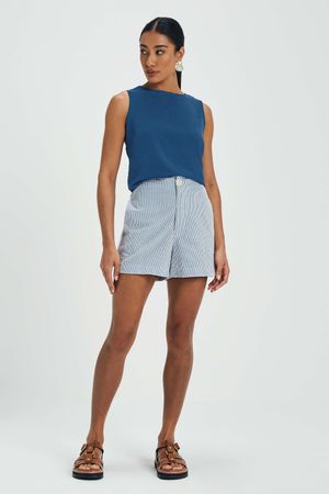 Short Feminino Tricoline Fio Tinto Marialícia Azul