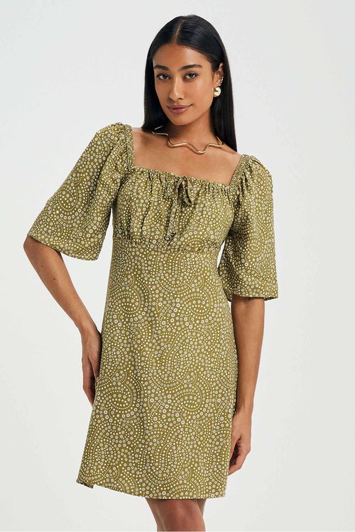 Vestido Feminino Curto Floral Marialícia Verde