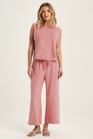 Calça Feminina Wide Leg Moletom Comfy Marialícia Rosa