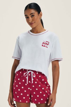Pijama Feminino Meia Malha Estampado Marialícia Branco
