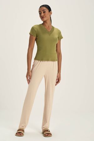 Pijama Feminino Com Renda e Listras Marialícia Verde